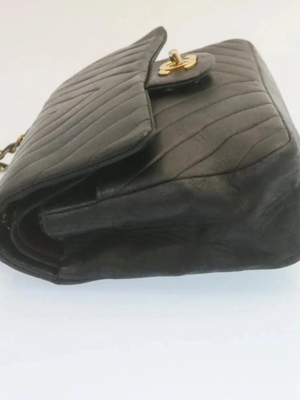 CHANEL Mademoiselle Turn Lock Flap Shoulder Bag Lamb Skin Black CC Auth ai677AV